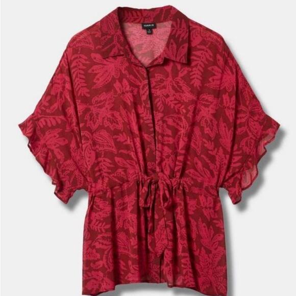 Torrid leaves Chiffon Dolman Short Sleeve Button Up - Picture 8 of 10